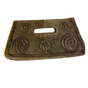 Grey suede clutch BOHO leather Vintage vibes